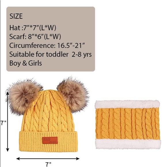 Yellow Winter Girls & Boys Warm Hats Set; Toddler Scarf Set - Picture 4 of 5